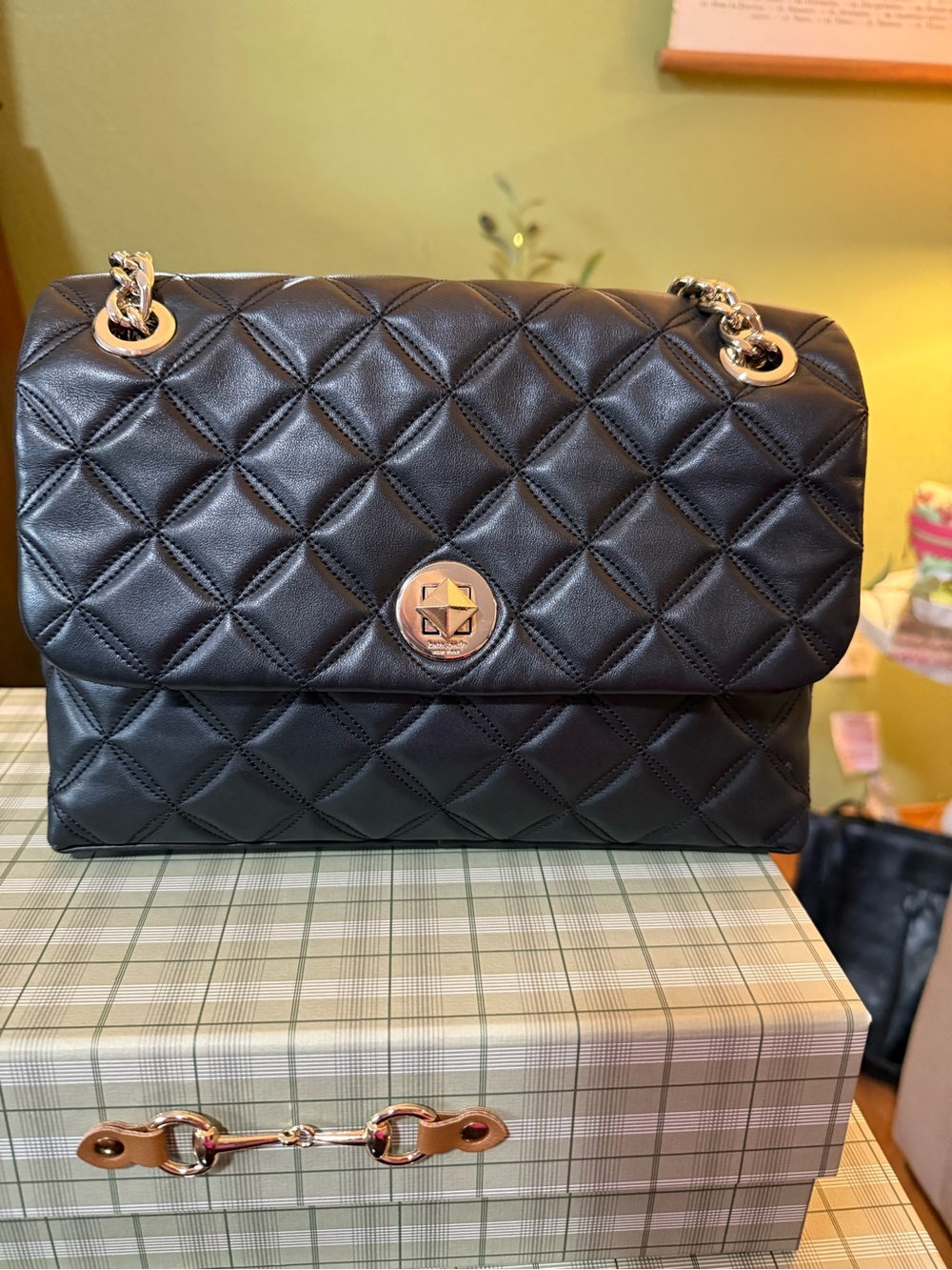 Kate Spade Natalia Quilted Black Shoulder Bag with Gold Hardware Like New